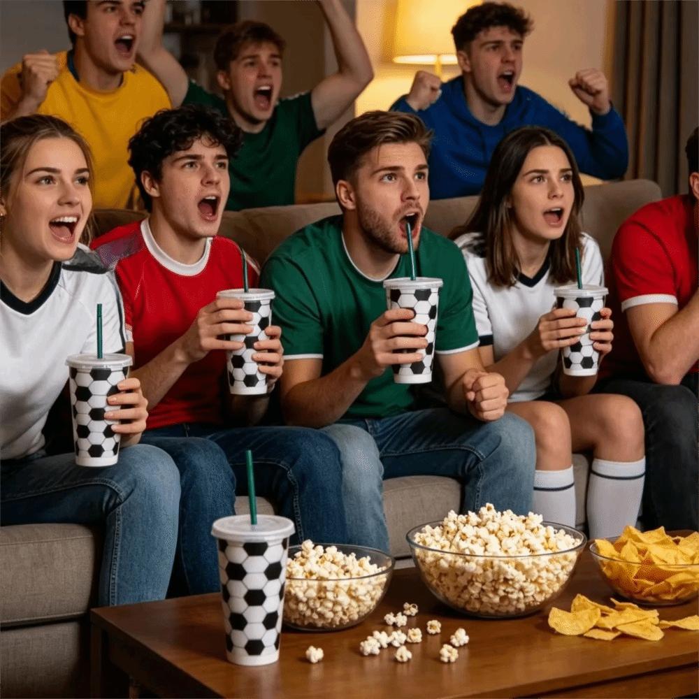 10PCS Reusable Football Drinking Cup 24OZ Water Cup Practical Soccer Pattern Straw Cups  Party