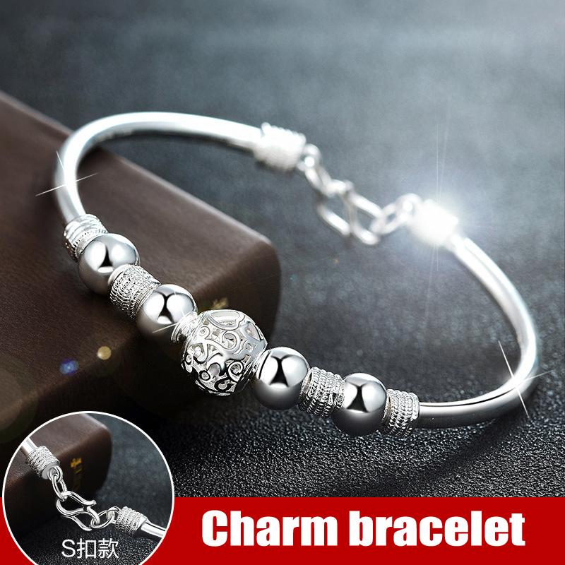 

9/11 Beads Lucky Charm Bracelets Bangles Cuff Bracelets For Women Fashion Simple Vintage Silver Plated Charm Korean