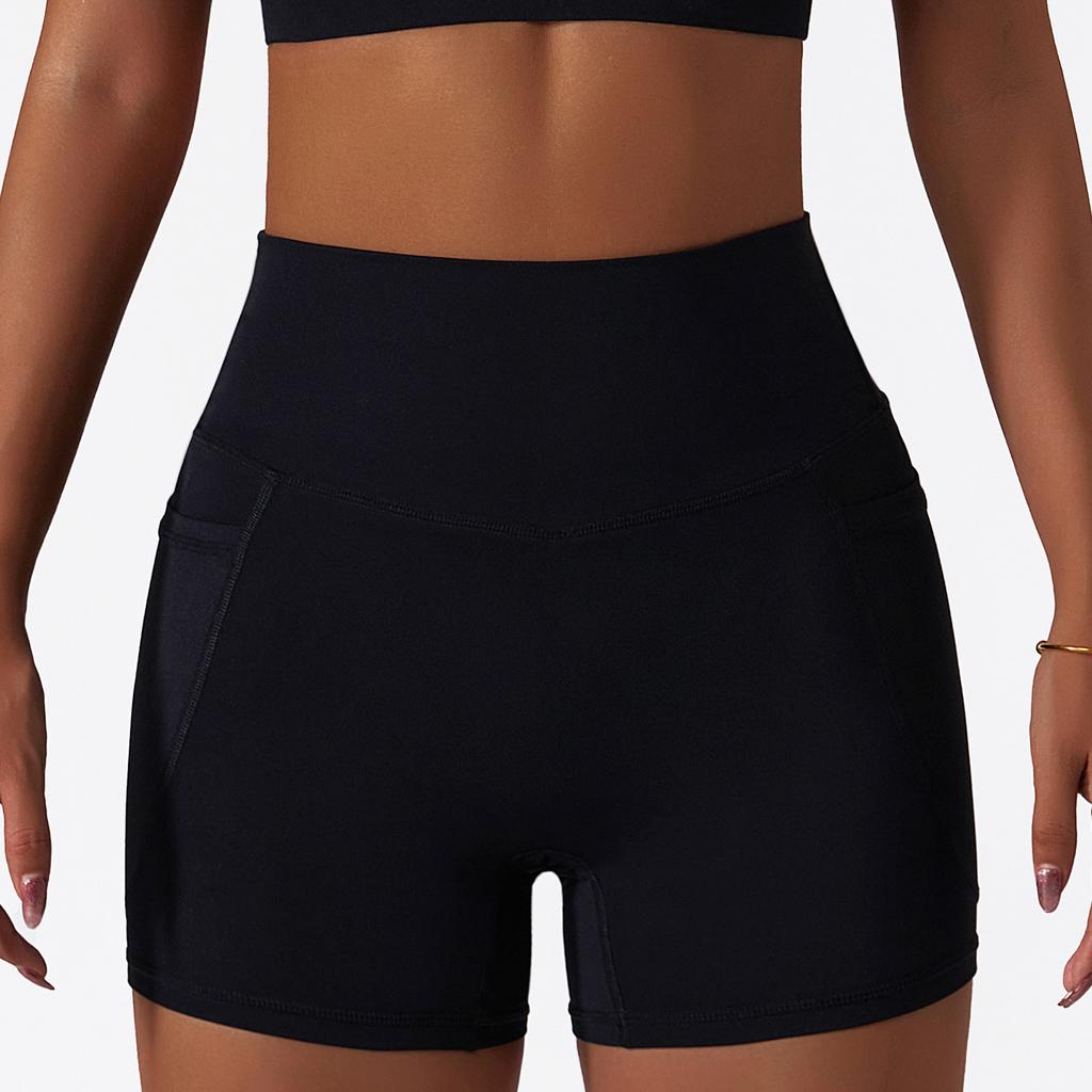 Nya Sommar Snabbtorkande Nuda Sportshorts, Höga Tajta Yogabyxor, Andningsbara Löpar- och Fitnessshorts med Fickor