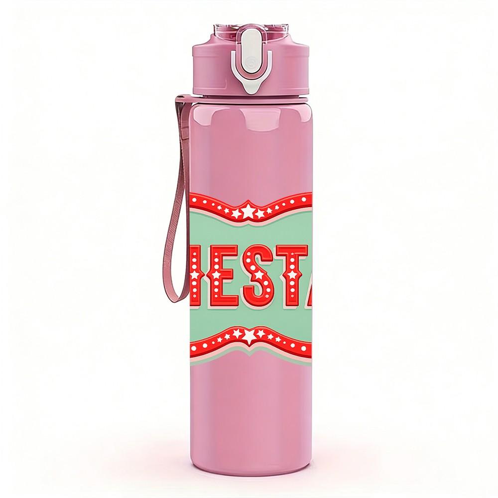 1PC Fiesta Red Vintage Badge Print 750ml Color Plastic Sports Water Bottle Leakproof Flip Straw Lid Suitable for Sports Office Home Use