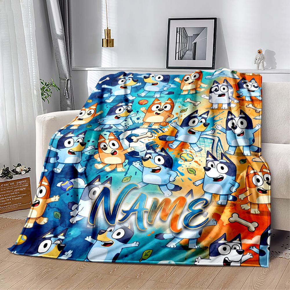 Bluey Soccer Fun Customize Your Name Blanket Gift Personalized Blanket Ultra-Soft Great for Home Decor Office Chair Office Nap Four Seasons Universal