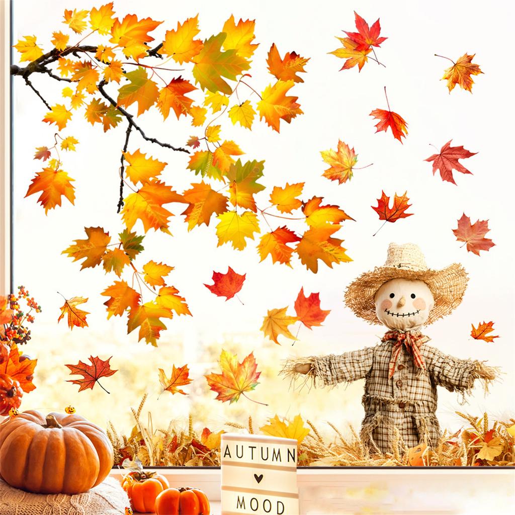 Harvest Pumpkin Turkey Window Clings Decorations Autumn Acorns Cornucopia Reusable Static Window Decals for Fall