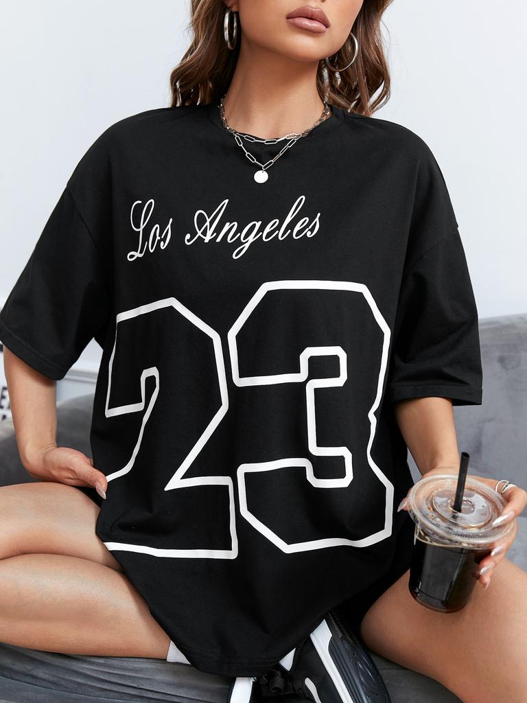 Los Angeles 23 Cotton Print Tee Shirt Original Loose Comfortabletshirt Individual Casual Soft Tee Top Aesthetic Fashion T-Shirt