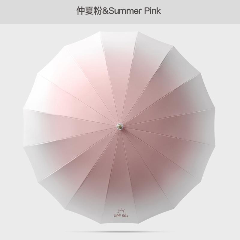 

Новый маленький свежий солнцезащитный зонт 16K с прямым стержнем, зонт с длинной ручкой, зонт с градиентным цветом, однотонный зонт с кожаной ручкой 23