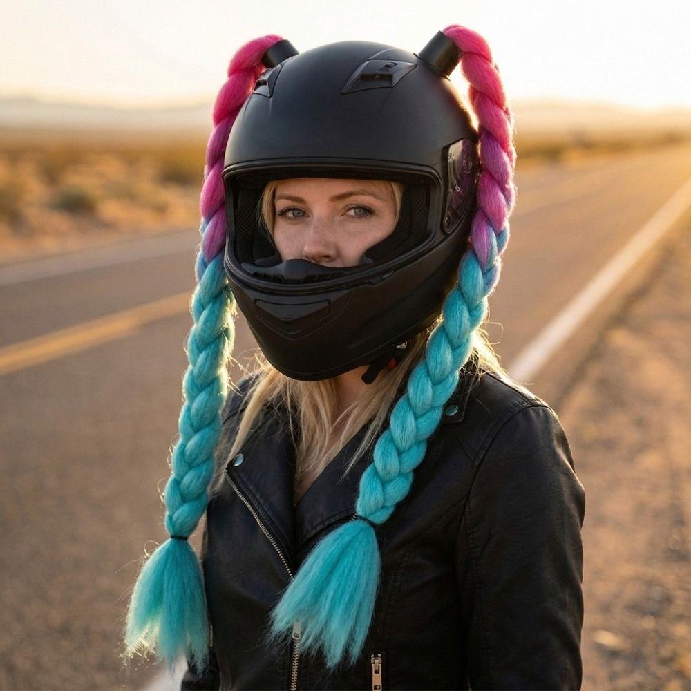 2pcs/pair With Sucker Woman Braids Wig Helmets Decor Twist Dual Pigtail Ponytail  for Motor Bike