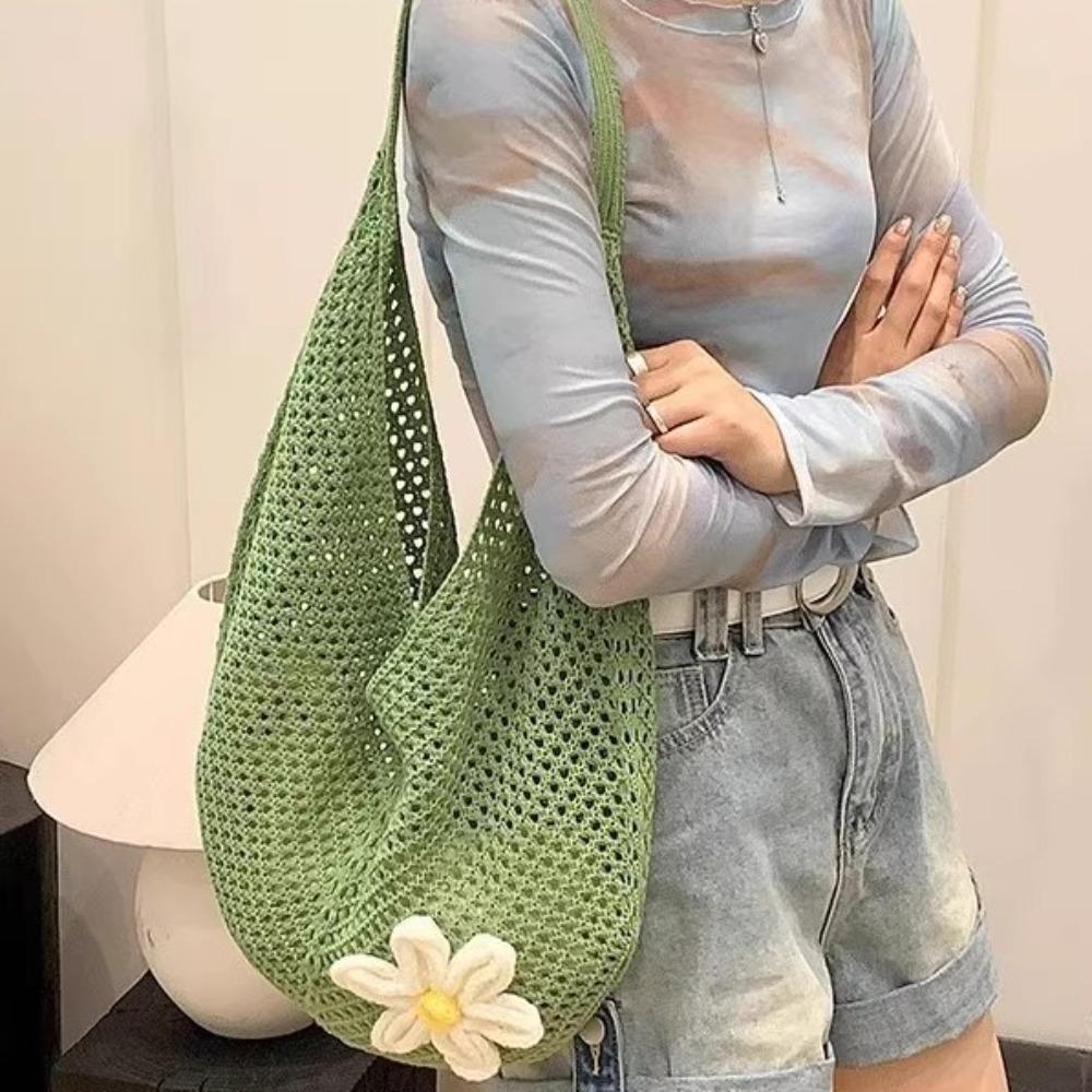 New large-capacity woven hollow armpit tote bag women's commuter shoulder seaside vacation beach bag