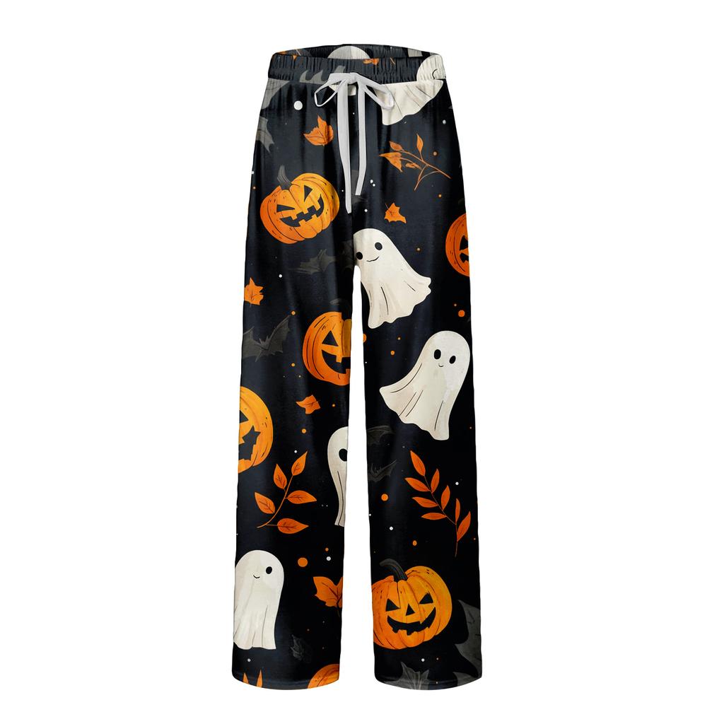 Men's Halloween Print Pocket Straight Casual Pants Home Pajama Pants