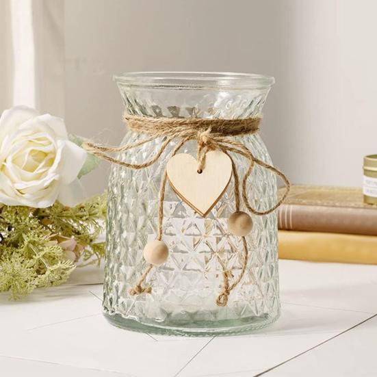 Vase Love Heart Decoration Rope Handmade Wood Bead Jute Rope with Love Heart Sign