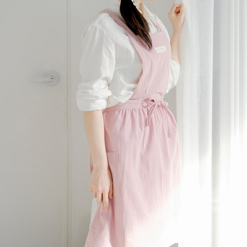 Linen Frill Kitchen Apron_Cafe Beauty pink