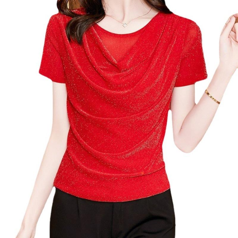 Small Shirt Foreign Style T-shirt Women's Short-sleeved Summer New French Crew Neck Bottoming Purple Top