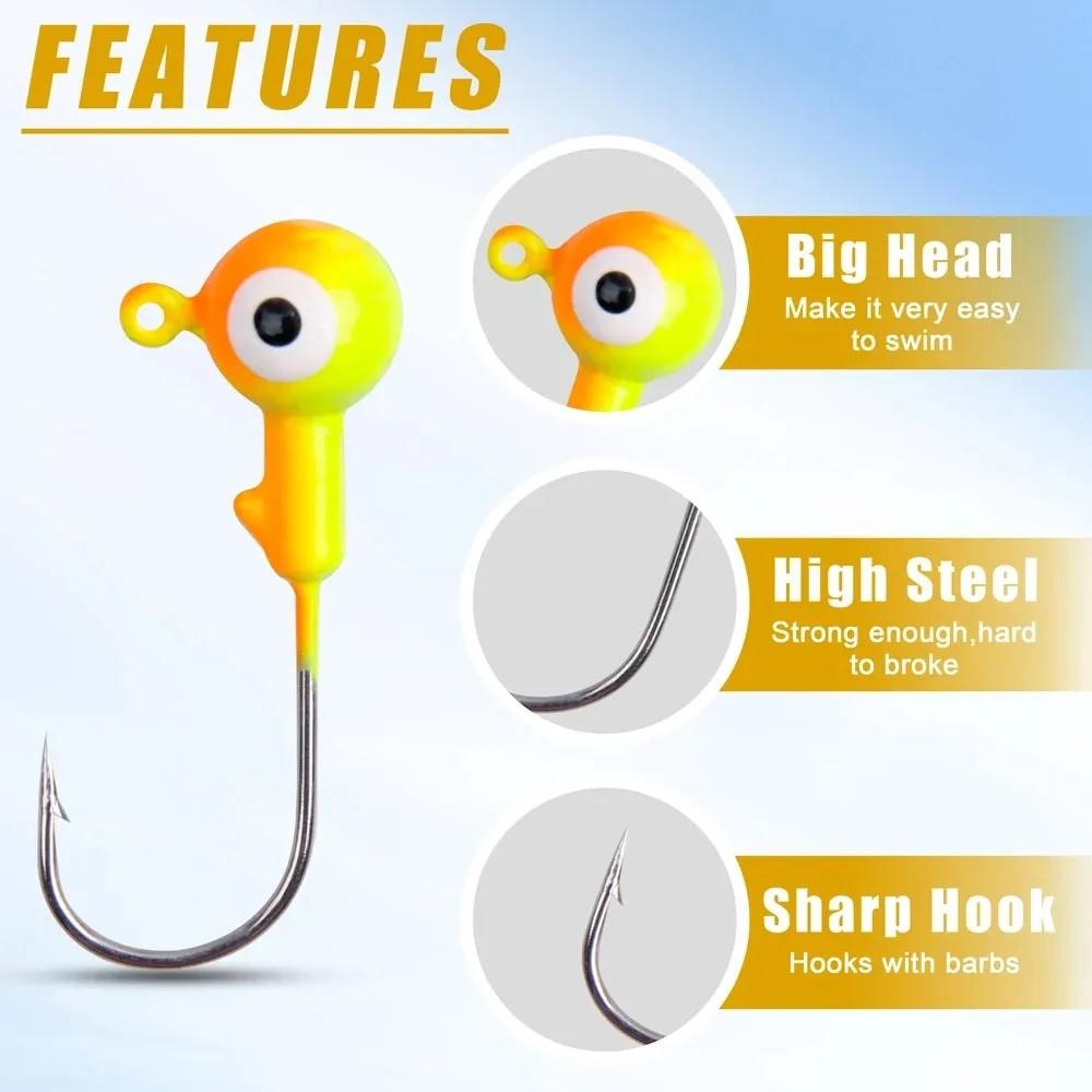 75Pcs Fishing Jig Heads Hooks Round Jig Head Fishing Lures Crappie Jig Heads Hooks for Bass Trout Crappie Walleye Fishing Tackle