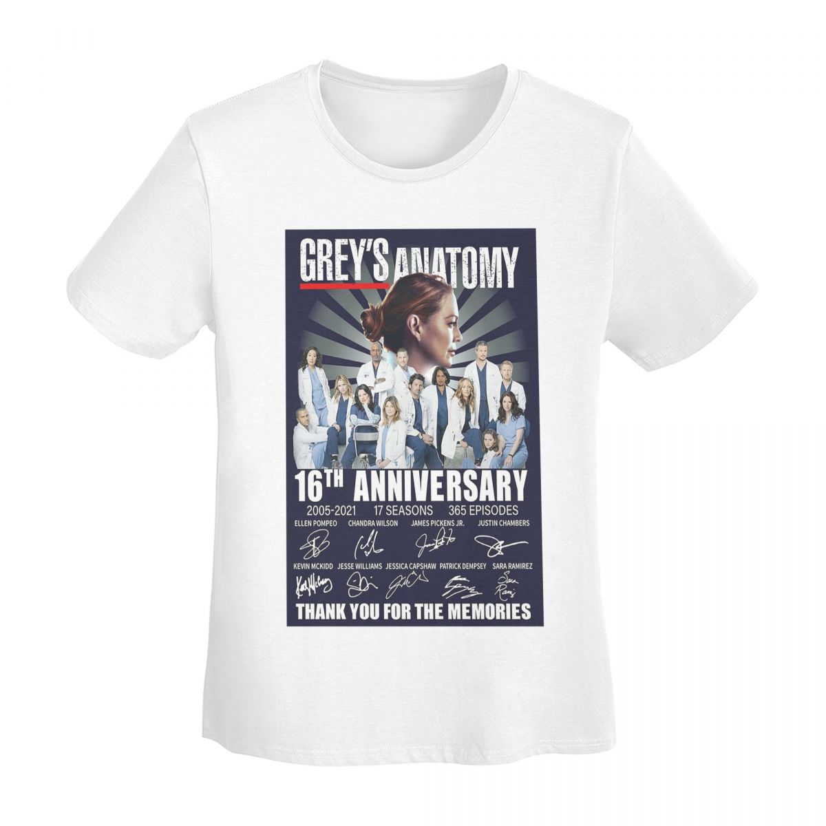 

Greys Anatomy 16Th Anniversary 2005 2021 17 Seasons Thank You For The Memories TShirt Women Short Sleeve T Shirts Streetwear S