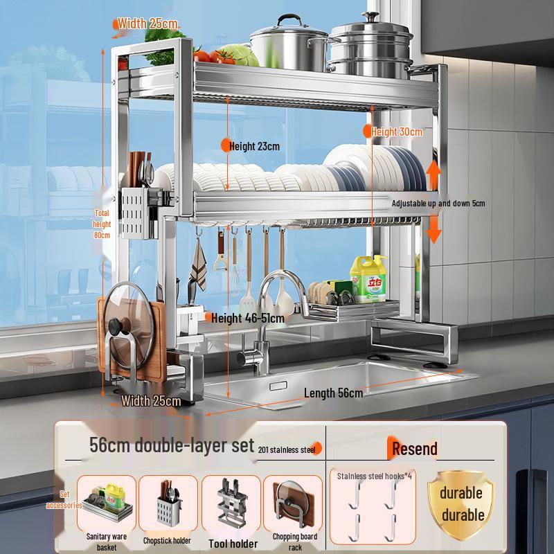Stainless Steel Kitchen Sink Rack for Dish and Bowl Storage