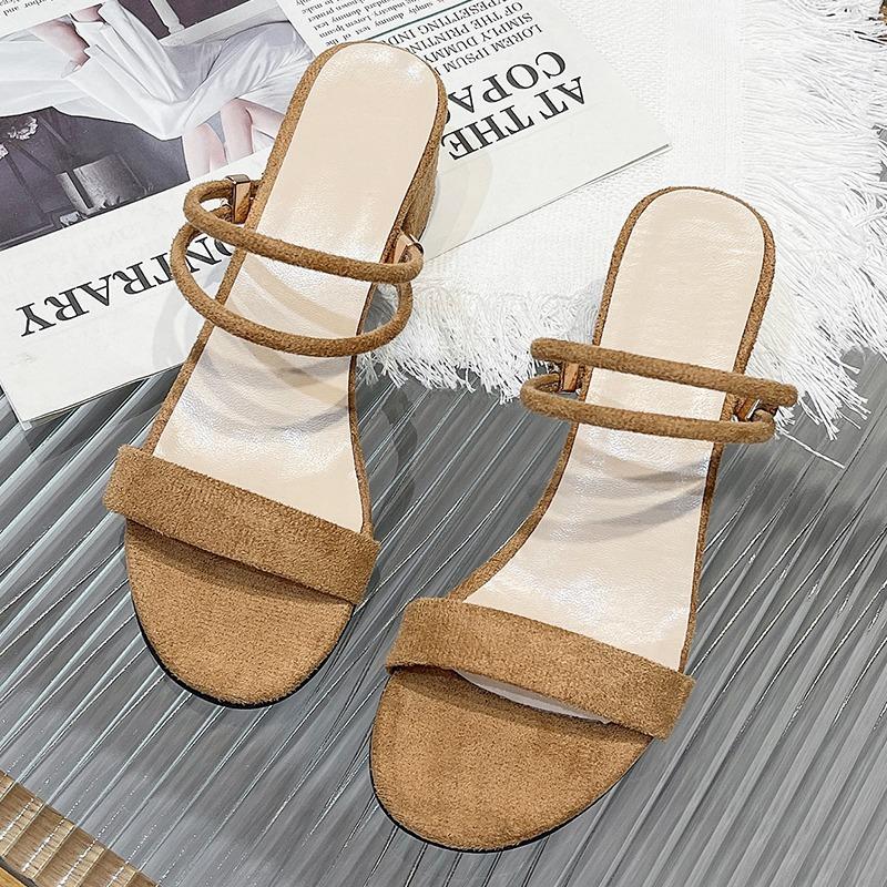Fashion Summer Female Sandals Open-toed Wild Sandals Thick with Suede Med Heels Two Wear Sandals with Female Sandalias