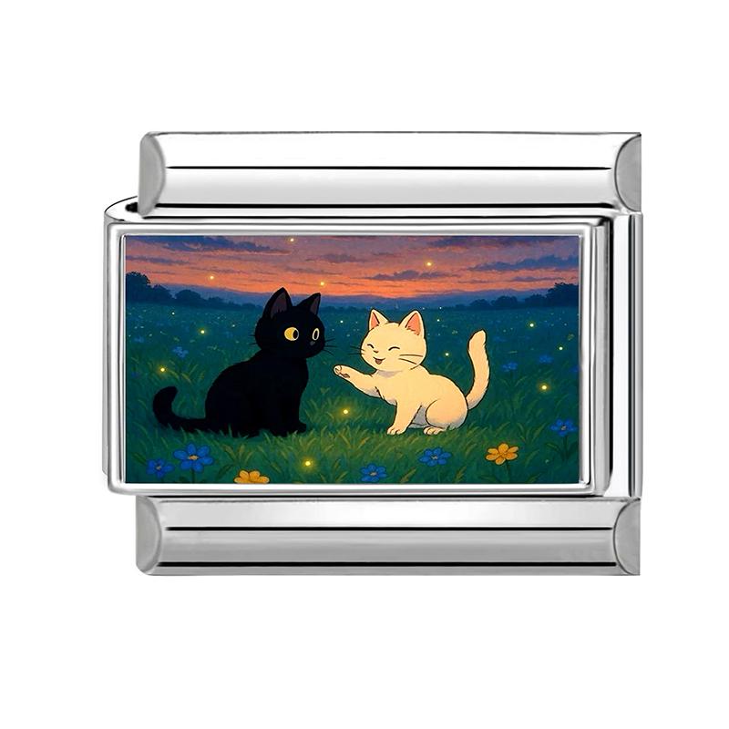 New Creative Design Funny Cats Sunflower Cake Moon Italian Charms Fit 9MM Stainless Steel Women Men Bracelet DIY Jewelry Gifts