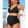 CHARMLEAKS Maternity Swimsuit Women Two Piece High Waist Bikini Scallop Trim Bathing Suit Pregnancy Swimwear