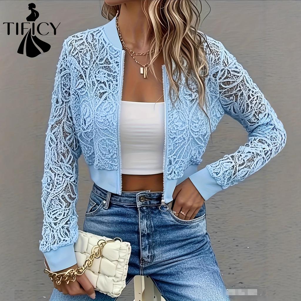 TIFICY Women's Fashion Casual Solid Color Print Spring Fall Long Sleeve O-Neck Jackets & Coats