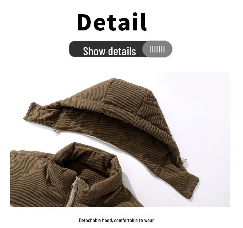 Men's Winter Corduroy Color Block Jacket - Loose Fit, Cotton-Padded Coat (Foreign Sizes)