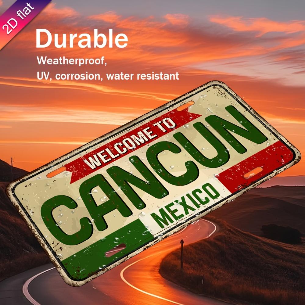 Aluminum Metal License Plate Wall Decor - UV Printed  Cancun Mexico Design with Green/Red/White Stripes,  Indoor/Outdoor Holiday