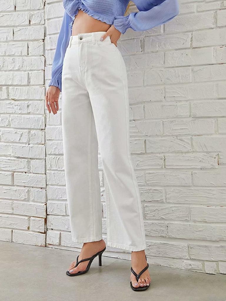 Women's Casual Fashion High Waist Straight Floor-length Jeans