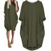 Fashion Lady Casual Solid Color Loose Round Neck Half Sleeve Pullover Midi