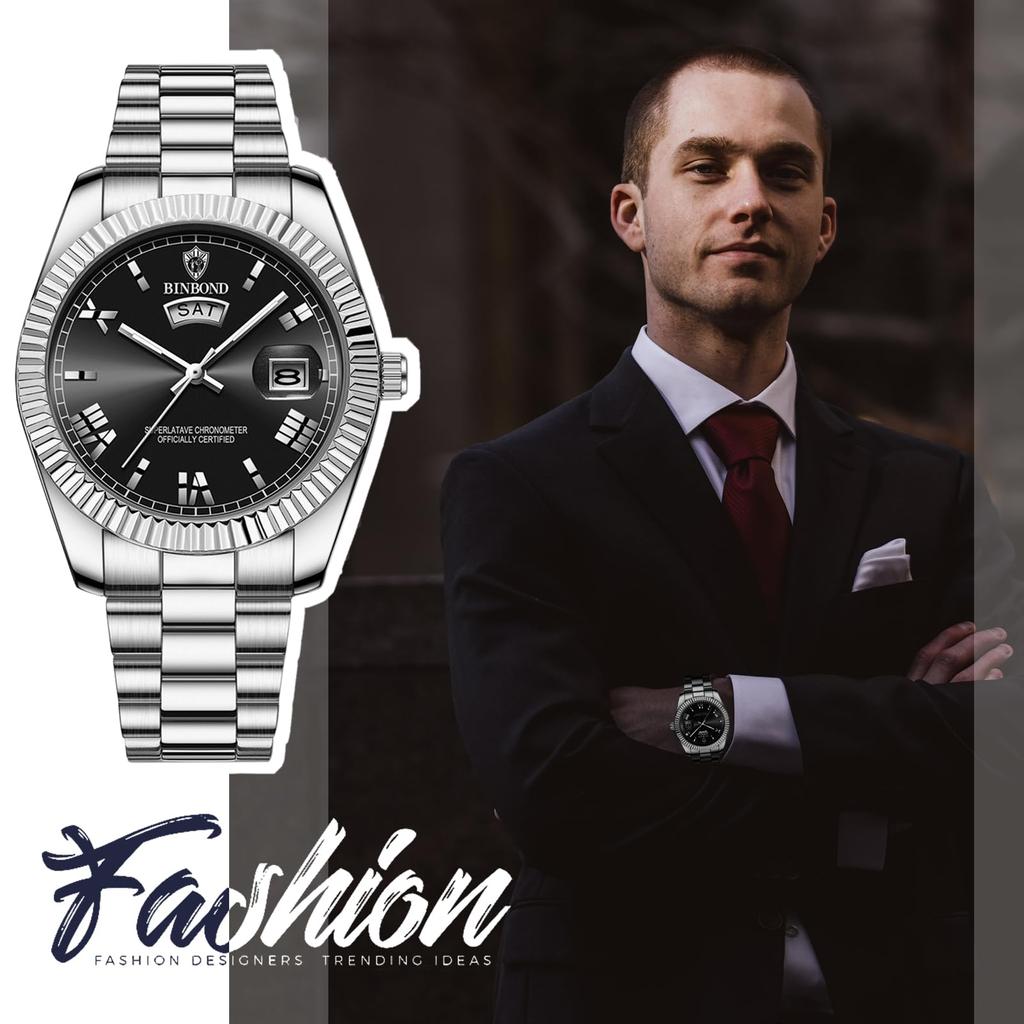 Roman Alphabet Analog Display Luminous Calendar Day of the Week 3ATM Water Resistant Stainless Steel Quartz Leisure Business Stylish Fashion