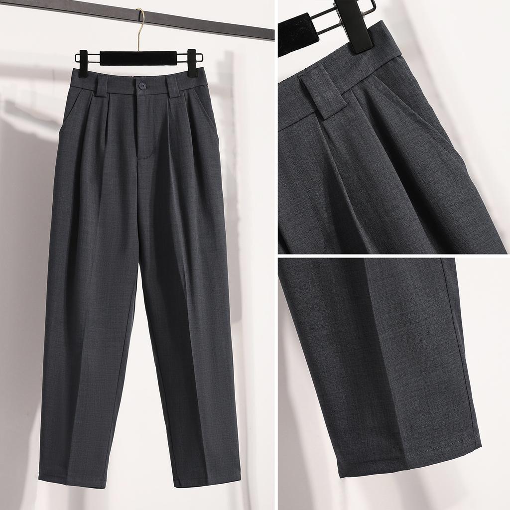 Plus Size Pants for Women Spring Summer Fashion High Waist Suit Pants Women Gray or Black Casual Trousers Female
