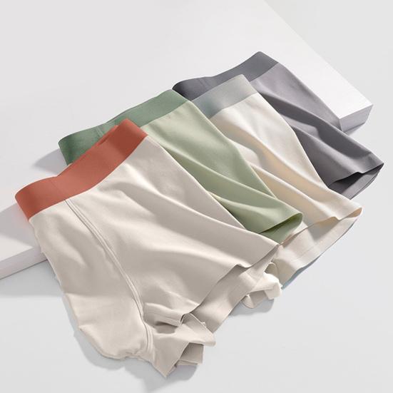 Men Boxer Underwear Elastic Mid-Waist U-Convex Breathable Shorts Briefs Patchwork Color Seamless Comfort Fit Underwear