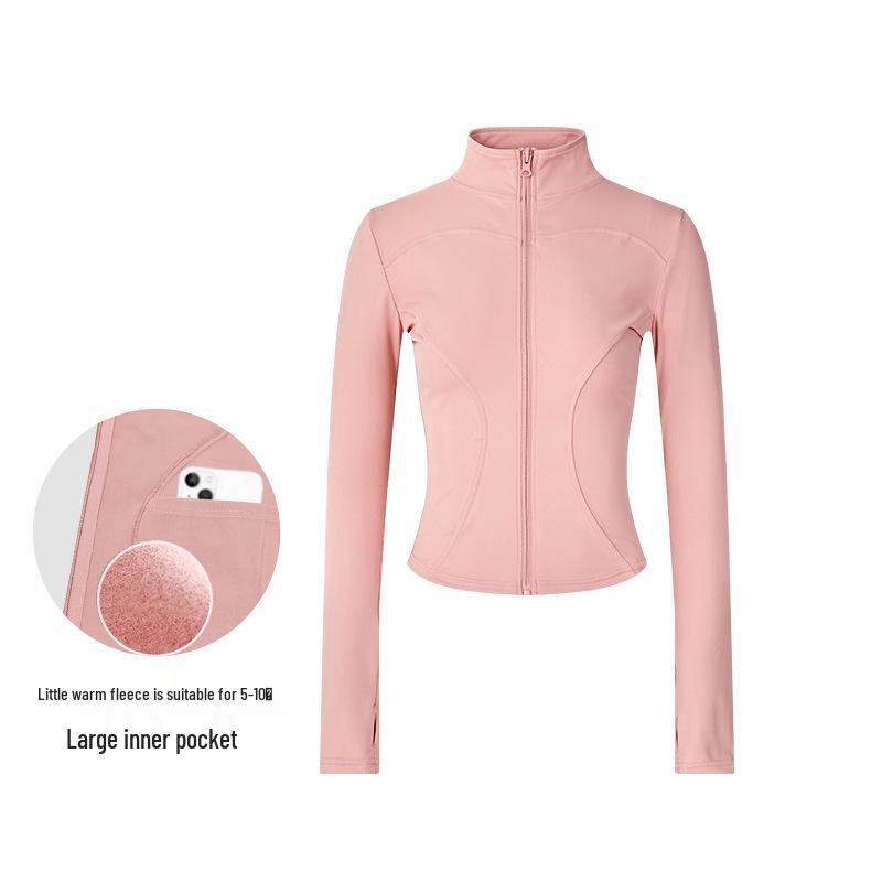 Damska pluszowa kurtka slim fit na wiosnę i jesień - przylegający do talii top do jogi