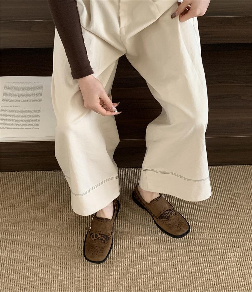 

2025 autumn trendy cool retro British style Brock small leather shoes leopard print splicing thick heel Mary Jane shoes women s single shoes 39 цветной печати леопарда