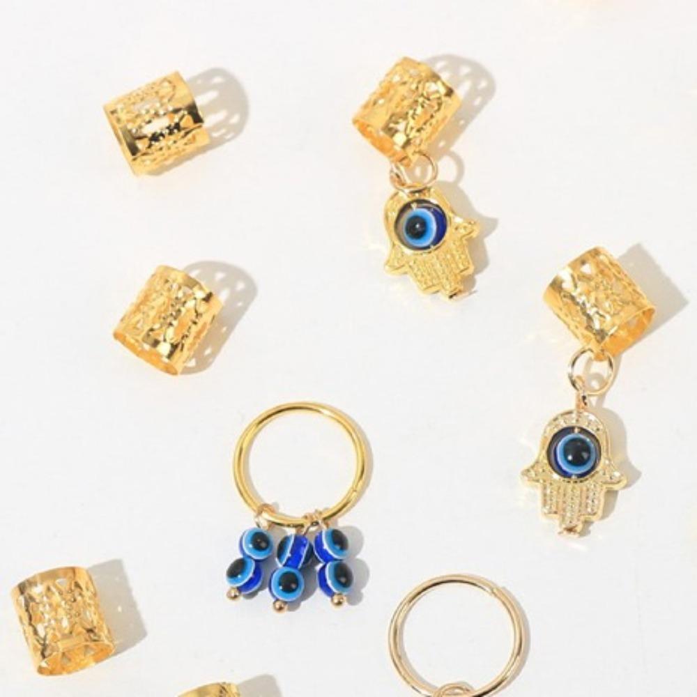 16pcs Evil Eye Hollow Out Hair Ring Dread Locks Hair Braiding Dreadlocks Beads Charm DIY Hair Braid Tubes Hair Jewelry