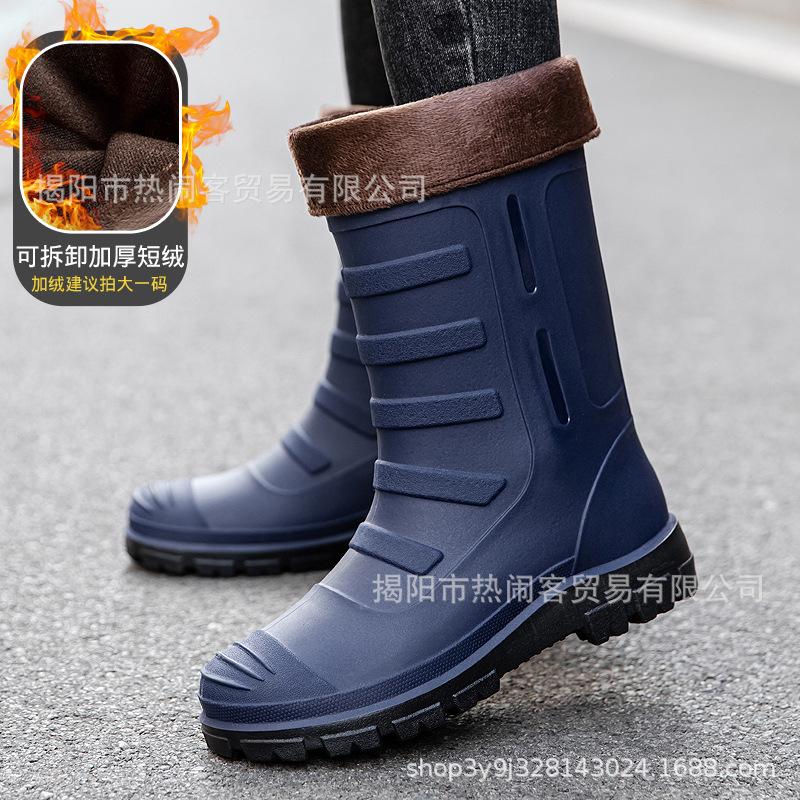 Jundeng medium tube British men's rain boots outdoor trend foot cover men's waterproof boots cowboy medium tube boots travel replacement rubber shoes