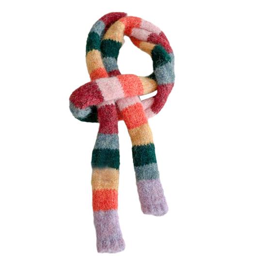 Yousheng Rainbow Striped Scarf Women Long Skinny Fuzzy Fluffy Neckerchief Knit Thin Scarf Autumn Winter Knitting Scarf Outfit Accessories