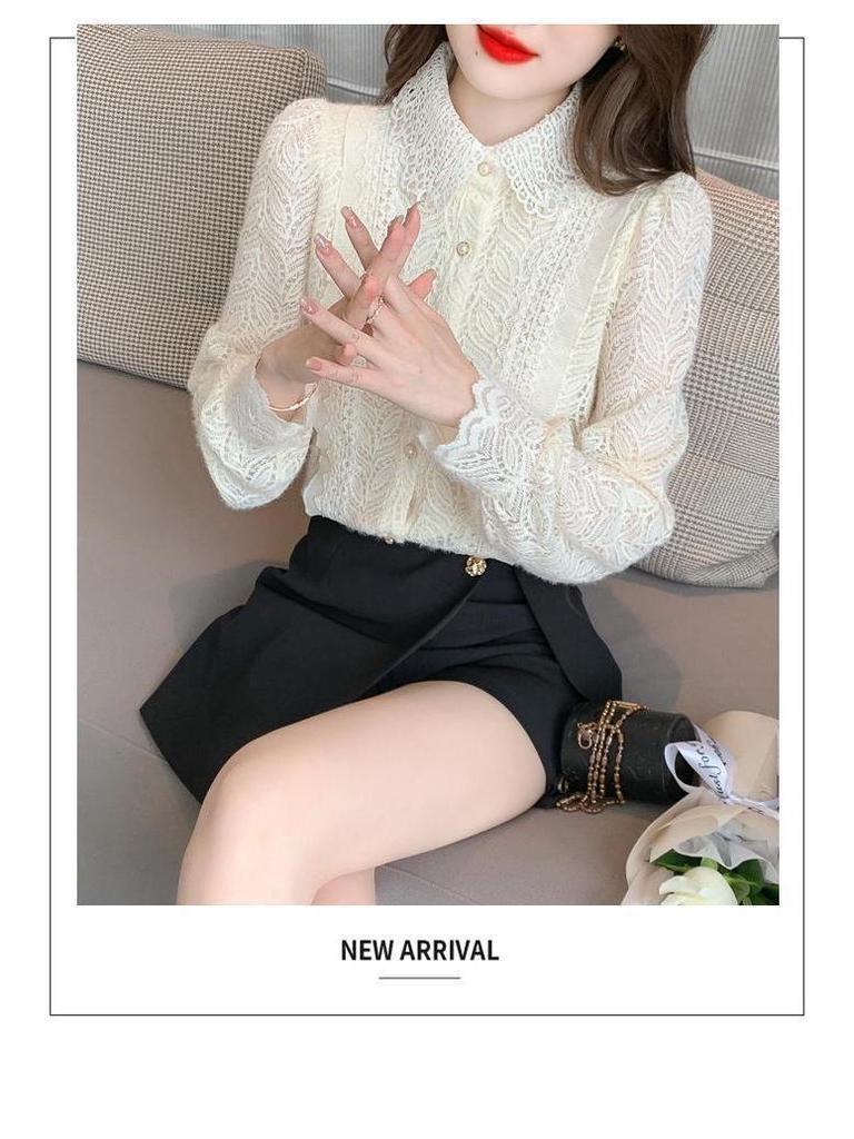 Chiffonspitze Langarm Damenoberteil - Samt, Herbst/Winter Trend