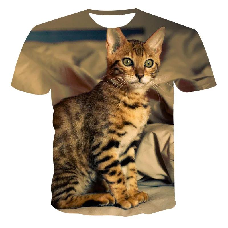 Summer Round Neck 3D Cute Cat Pattern Printed Top Fashionable Casual Short Sleeved Children's Boy T-shirts