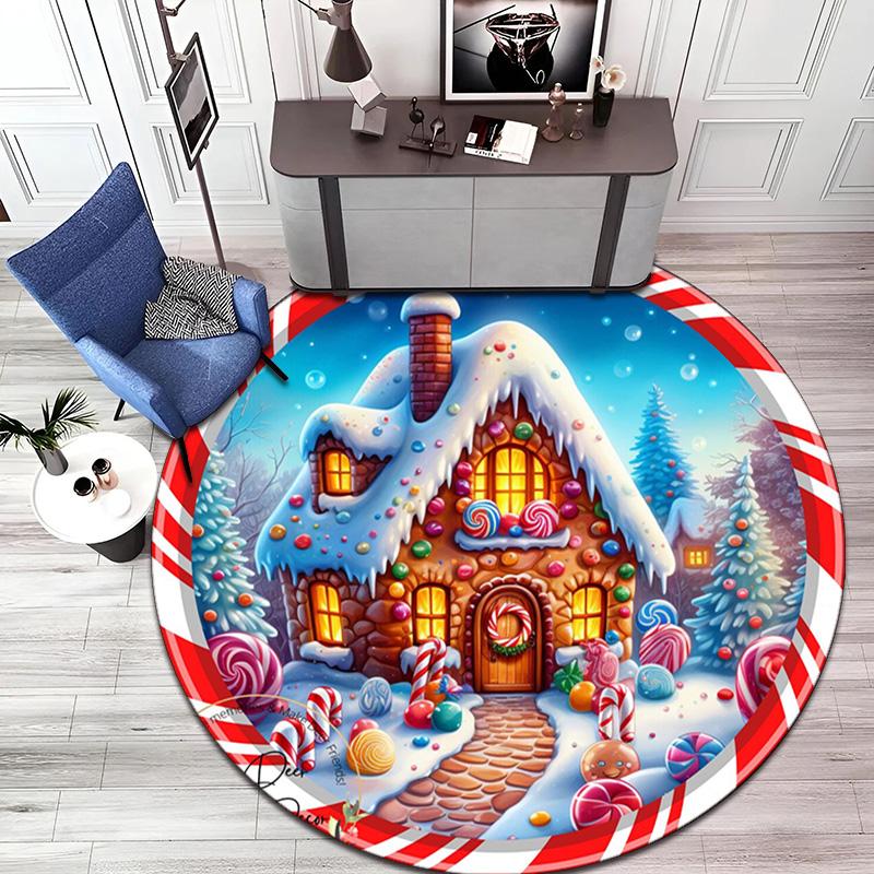 Cute Christmas Day Gift Bell Santa Claus Snowman Christmas Tree round rug Home Soft Decorative Anti slip Chair Mat Carpet Outdoor Floor Mat Carpet 6