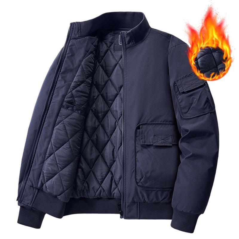 New blue jacket men's coat thickened cotton thermal stand-up collar large size casual cotton-padded clothes high quality windproof