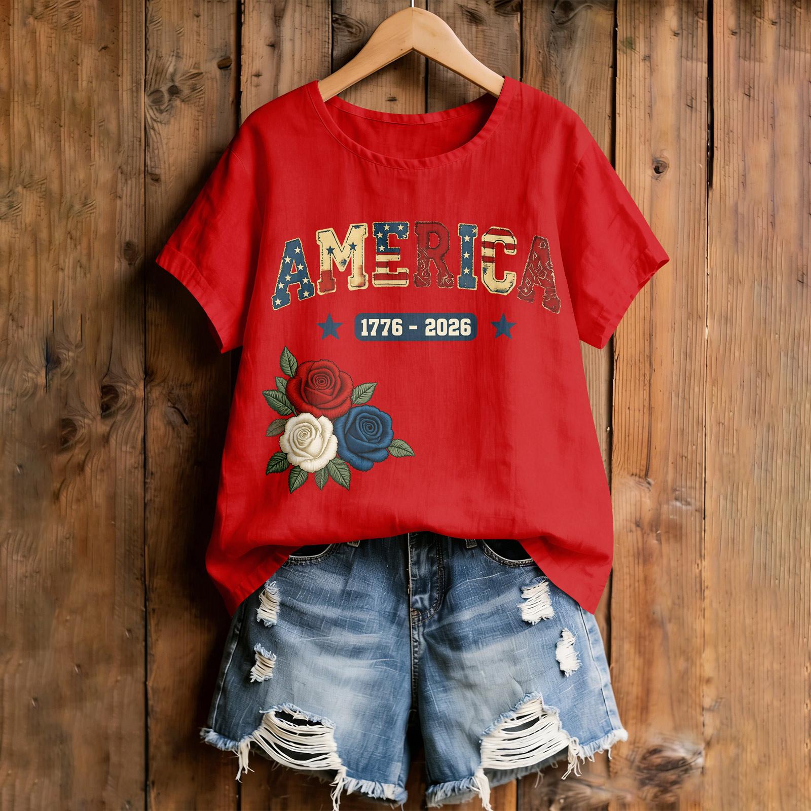 

Womens Spring Tops Casual USA Print Summer Shirts for Women Loose Fit Womens Summer T Shirts Dressy Tops for Women XL винний