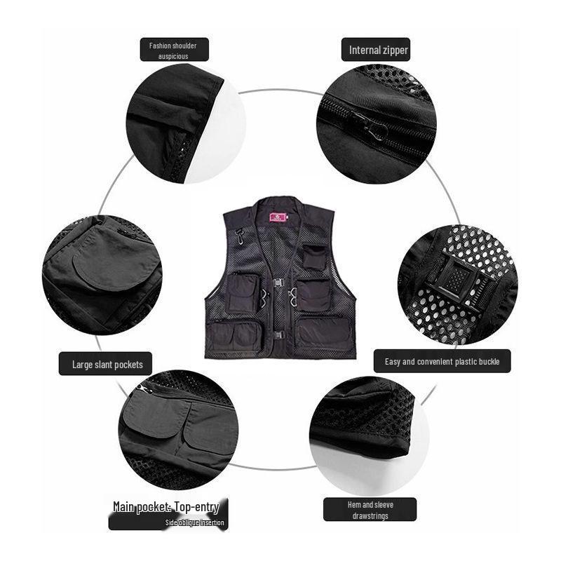 Men's Breathable Multi-Pocket Workwear Vest - Customizable Logo for Outdoor Volunteers