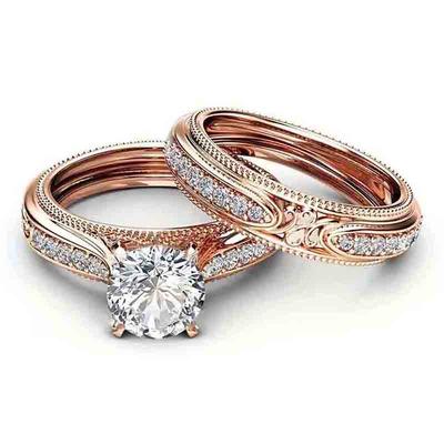 Noble Women Set Rings Rose Gold Color Temperament Elegant Lady Accessories Wedding Anniversary Party Luxury CZ Jewelry