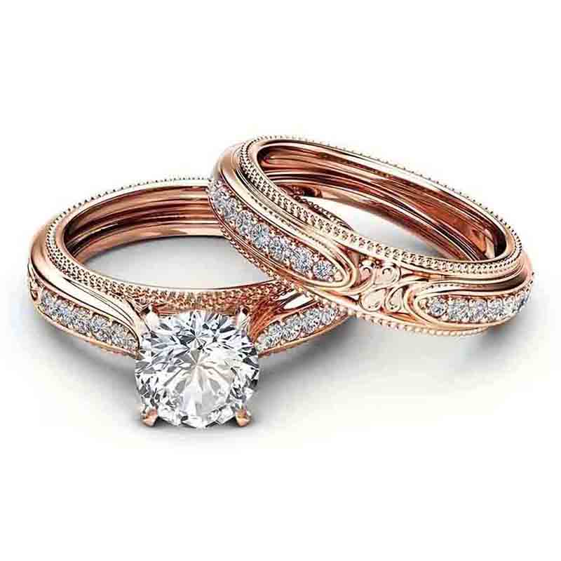 Noble Women Set Rings Rose Gold Color Temperament Elegant Lady Accessories Wedding Anniversary Party Luxury CZ Jewelry