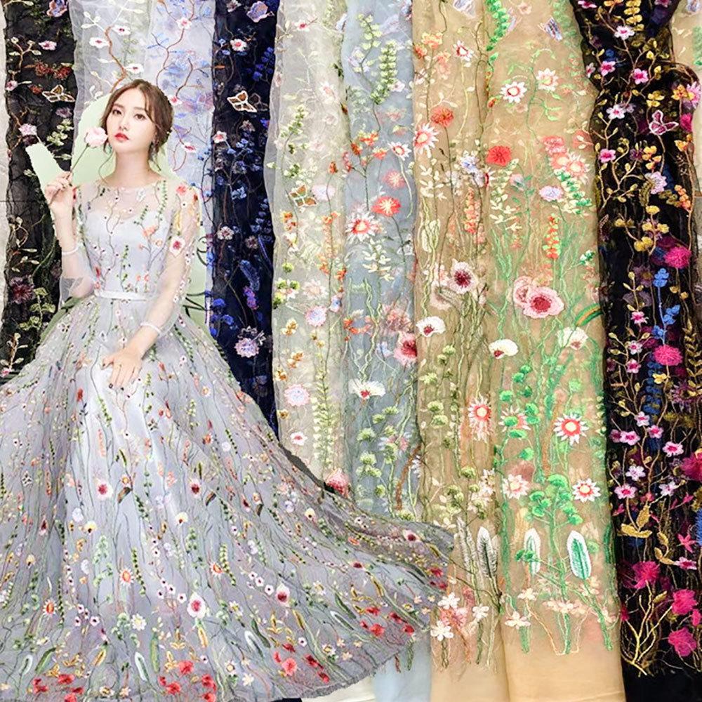 Embroidered Aquatic Plant Lace Fabric 3D Floral Tulle Mesh per Yard for Couture Wedding Dress Runway Costume Skirt Embellishment