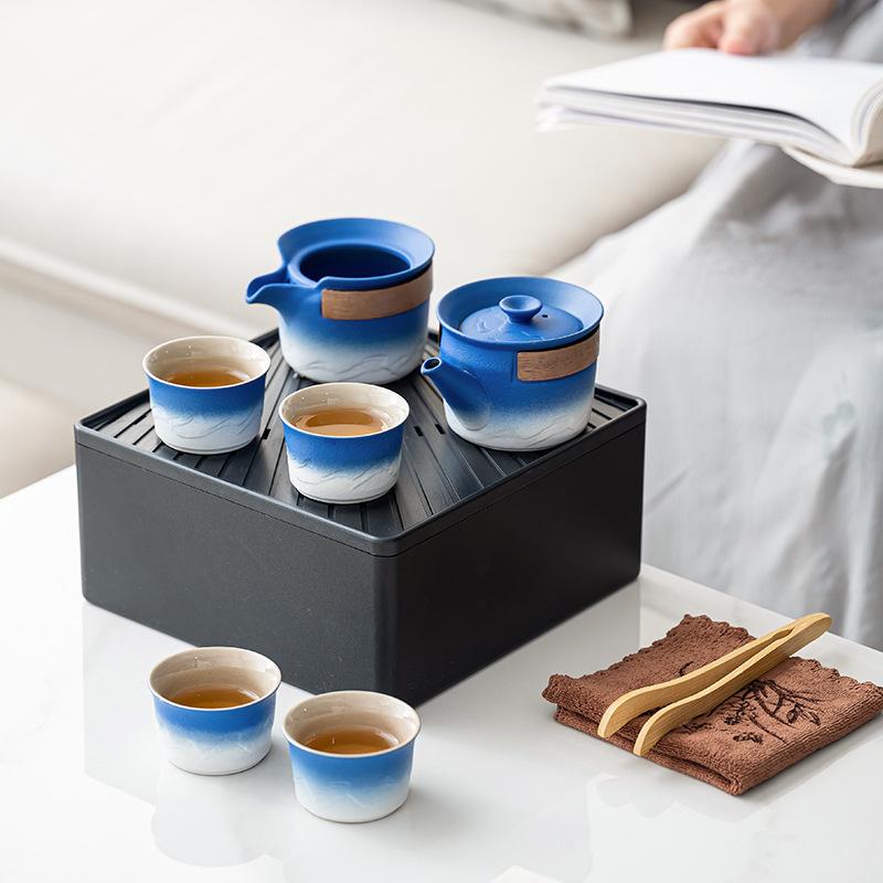 

Portable tea set Car express cup activity gradual change dry landscape set retro light luxury travel outdoor teapot