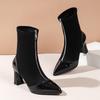 2026 Fall/Winter New Stretch Skinny Boots Black High Heeled Booties Pointed Toe Versatile Mid Heel