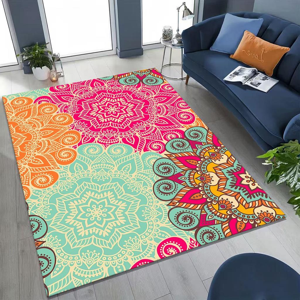 2026 Rainbow Mandala Flower Chakras Yoga Bohemia Art Rug for Bedroom Living Room Sofa Home Doormat Decor,Kid Non-slip Floor Mat