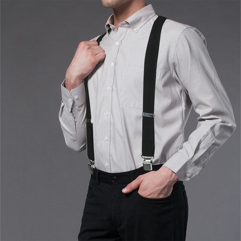 Suit Strap Clip Men'S Anti-Drop Four Clip Buckle 3.5Cm Elastic Elastic Adjustment Dress Suspender Belt