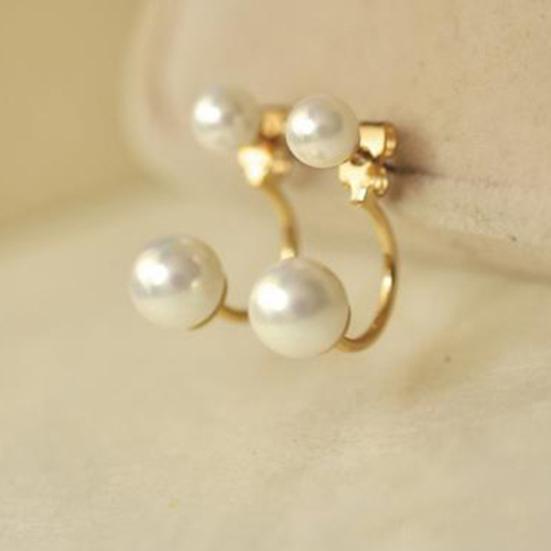 1 Pair Ear Stud Double Faux Pearl Chic Alloy Fashion Wedding Earrings for Women