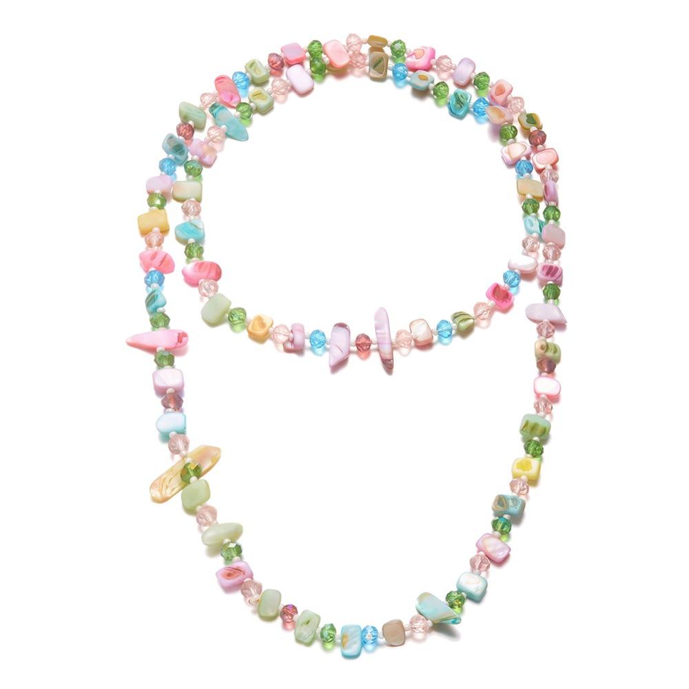 

A Set Irregular Beads Double-layer Necklace Shell Material Long Necklace Summer Vacation 1