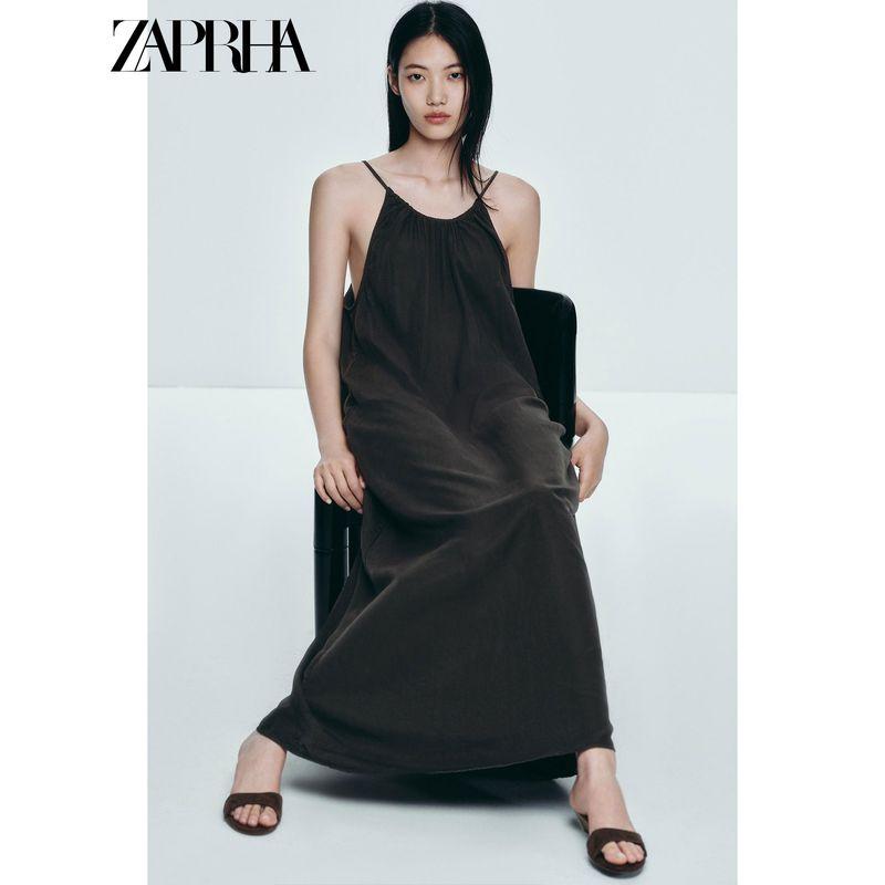 Zaprha 2025 Summer New French Style Elegant Holiday Style Pleat Decorative Neck Collar Dress 6929187