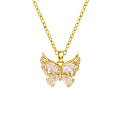 Korean Zircon Butterfly Necklace Pendant Women's Exquisite Four-Leaf Clover Flower Design Niche Style Jewelry Perfect Gift